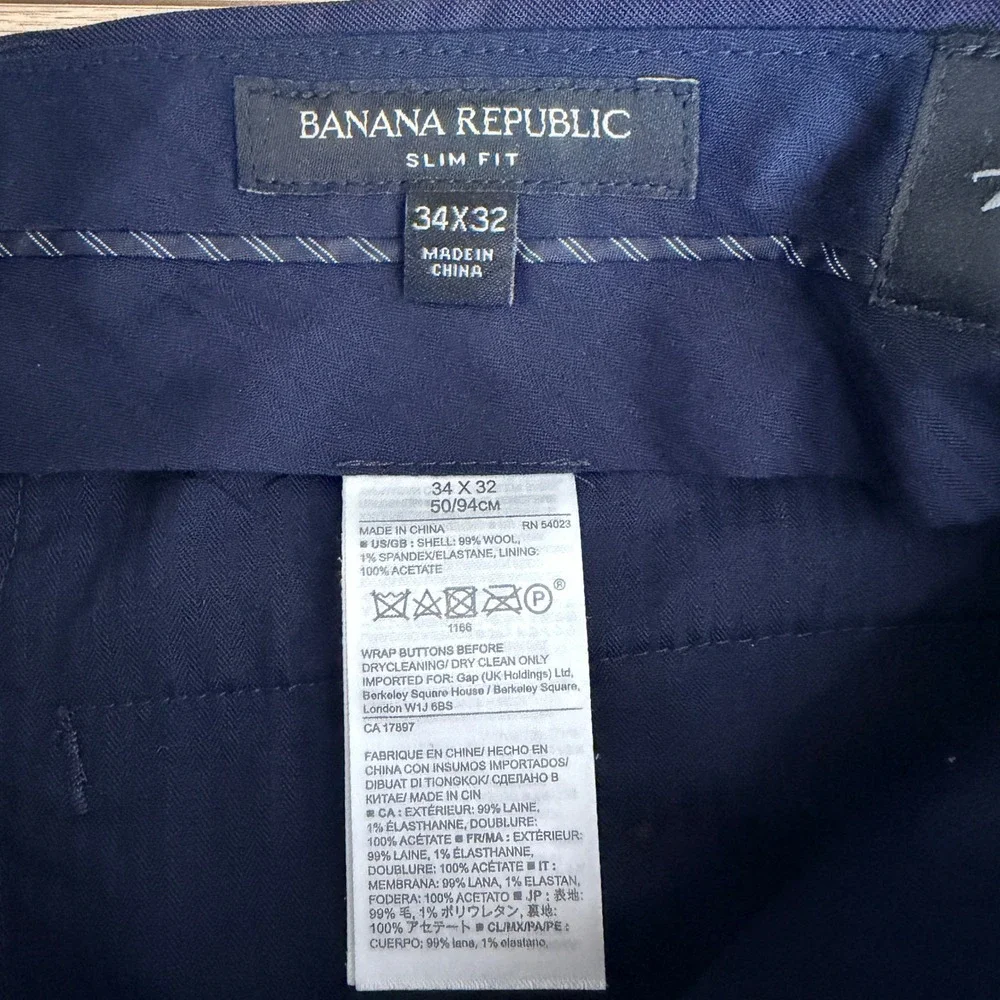 Banana Republic Marzotto Super 120s Wool‎ Dress Pants Mens 34x30 Blue Slim read